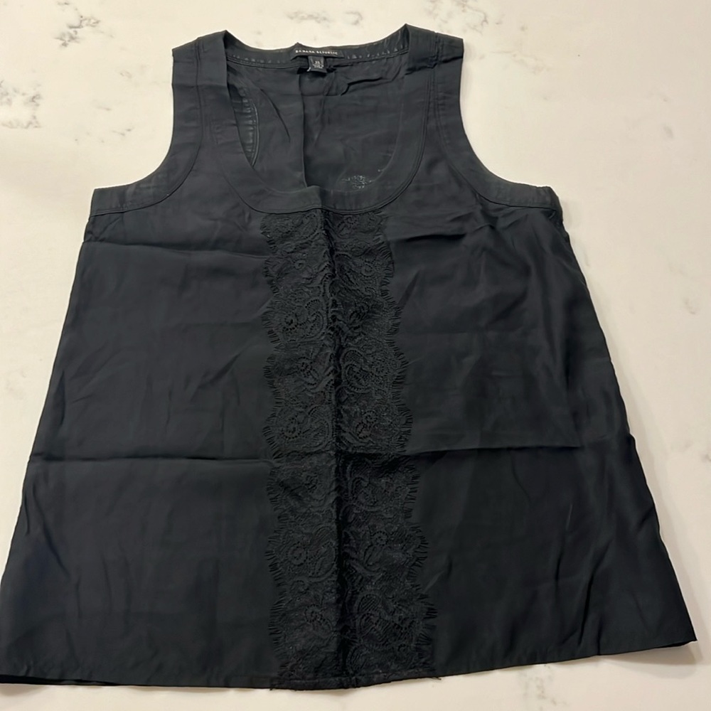 Banana Republic Racerback Silk Blouse with Lace Trim